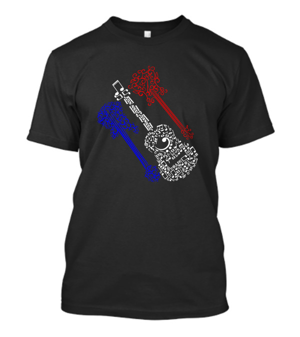 Red White And Blue Musical Notes Guitars T-Shirt