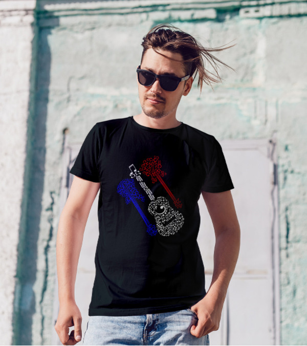Red White And Blue Musical Notes Guitars T-Shirt