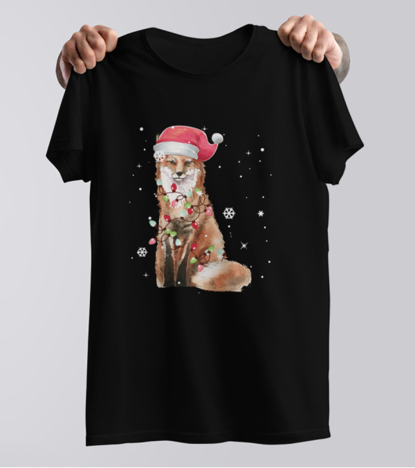 Santa Fox With Christmas Lights For Fox Lover T-Shirt