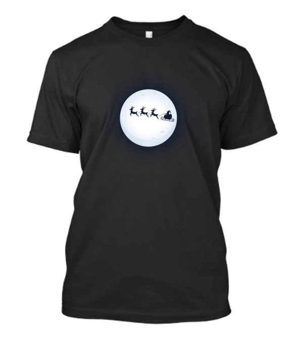 Santa And Reindeer Flying Across The Moon T-Shirt