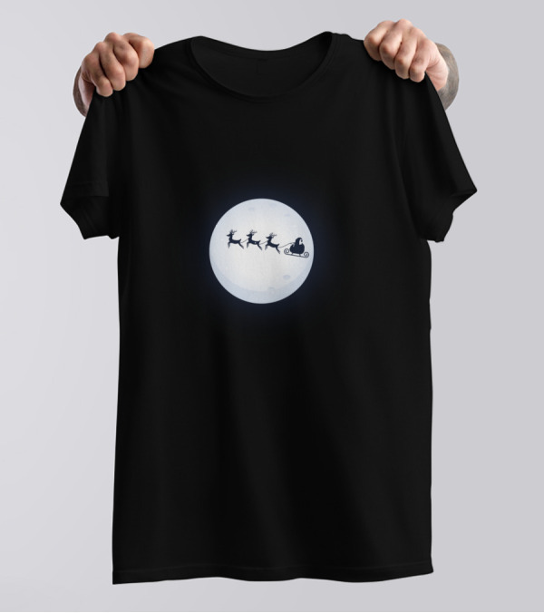 Santa And Reindeer Flying Across The Moon T-Shirt