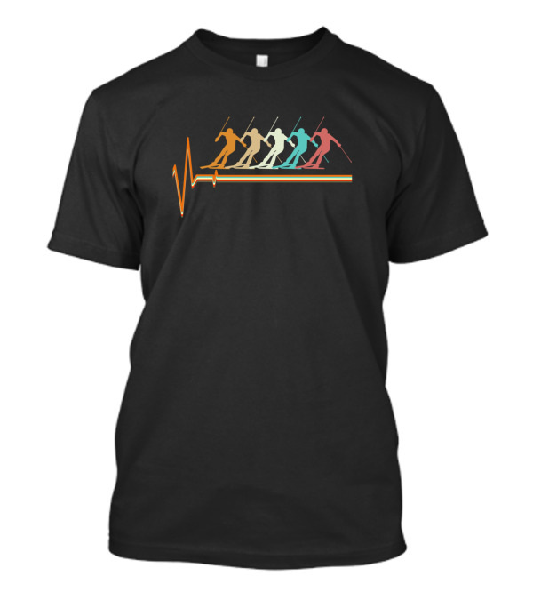 Skiier Retro Vintage Heartbeat Line Skiing T-Shirt