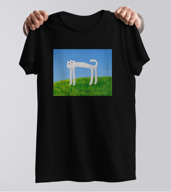 Skinny Cat Found Some Flowers Painting In Green Field T-Shirt