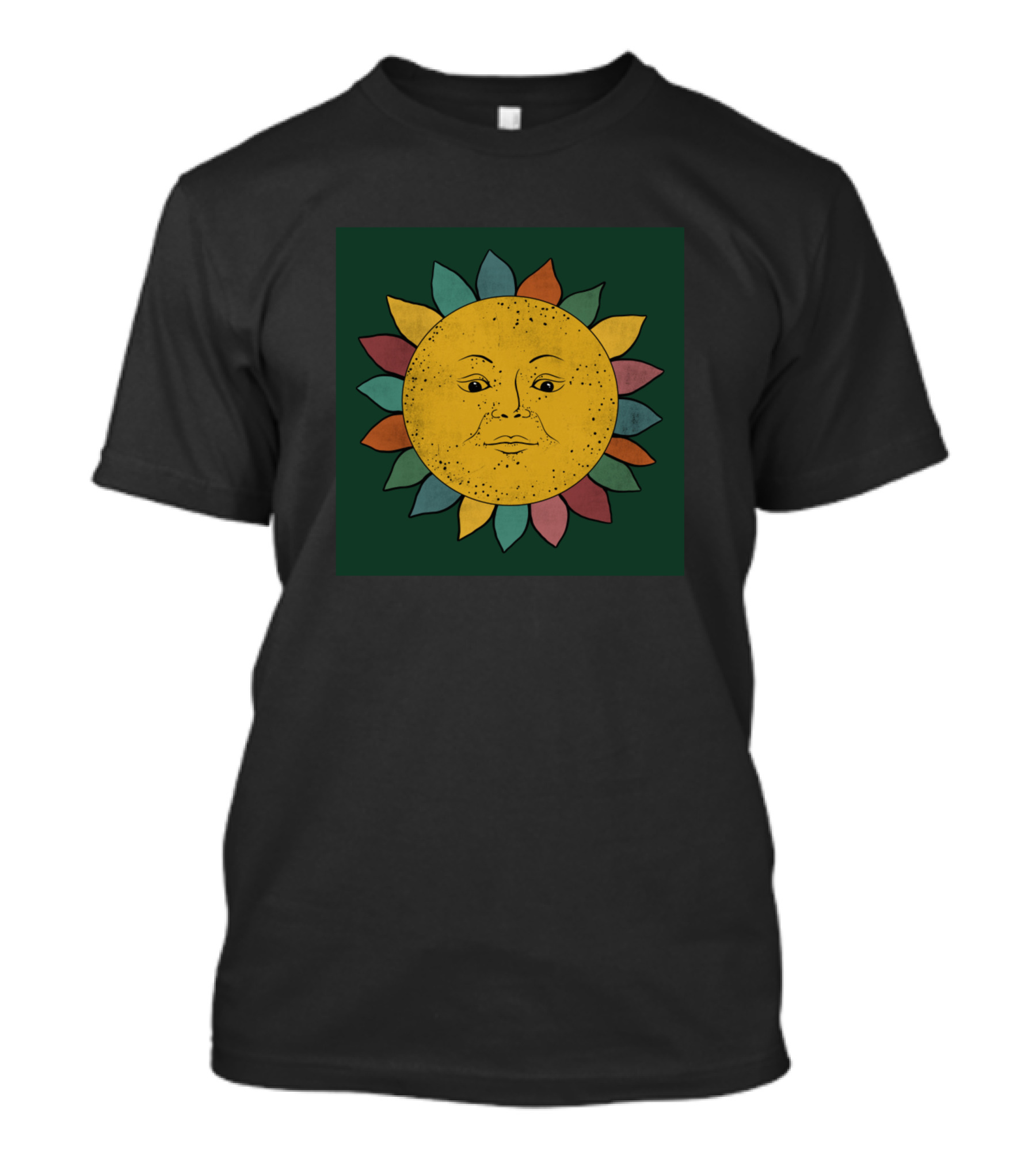 Teal Sun Vintage Yellow Face With Multicolored Sun Rays T-Shirt