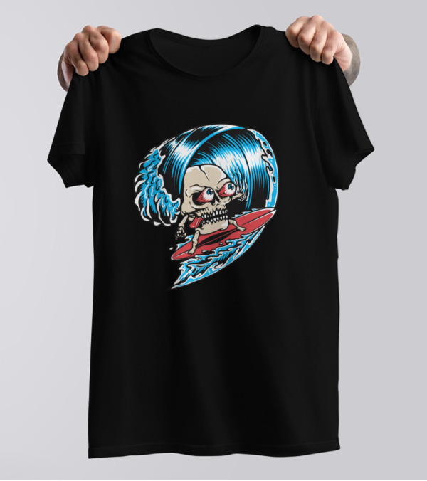 The Surfering Skull Riding Wave T-Shirt