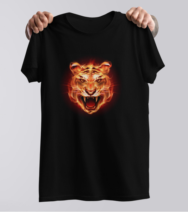 Tiger Face Blazing Fire Flame T-Shirt