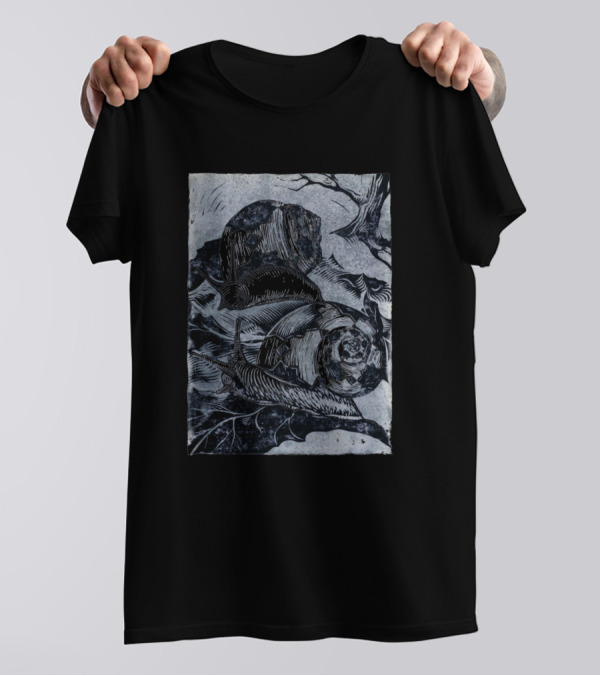 Tiled Snails Black And Gray Forest Motif T-Shirt
