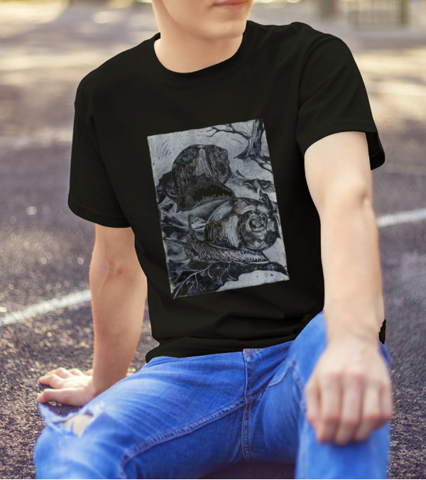 Tiled Snails Black And Gray Forest Motif T-Shirt