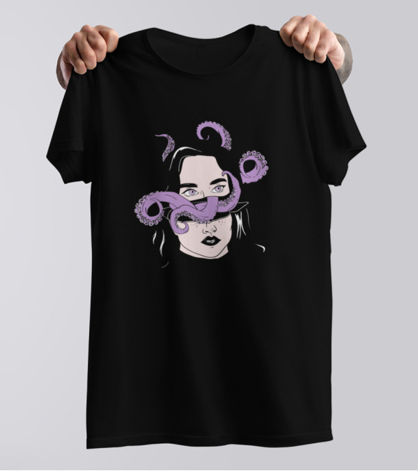 Unleash The Kraken Purple Tentacles Illustrating Woman's Face T-Shirt