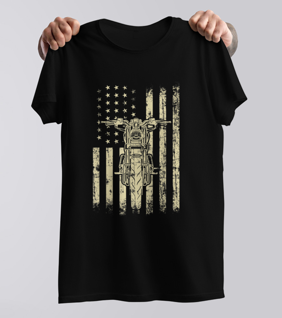 Vintage American Motorcycle With American Flag Cool Bike T-Shirt