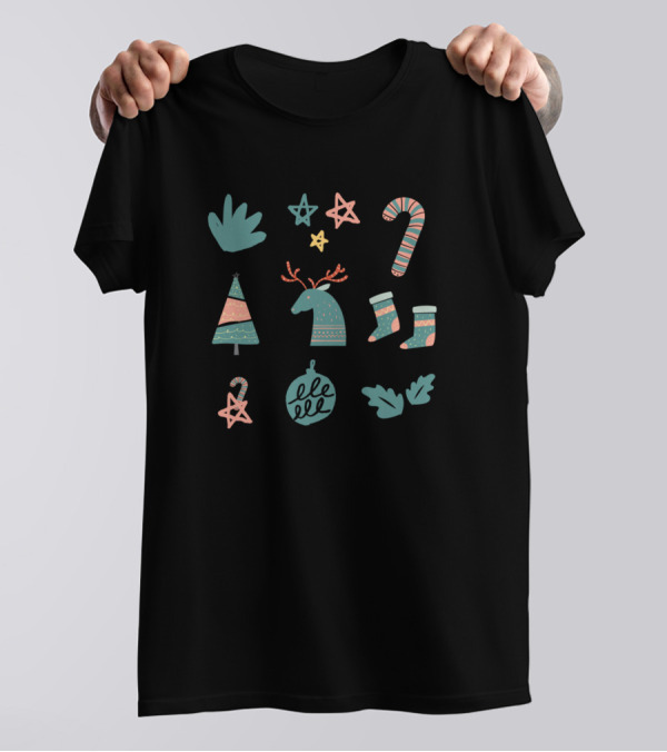 Winter Christmas Season Candy Cane Stars Reindeer Tree Socks Ornaments T-Shirt