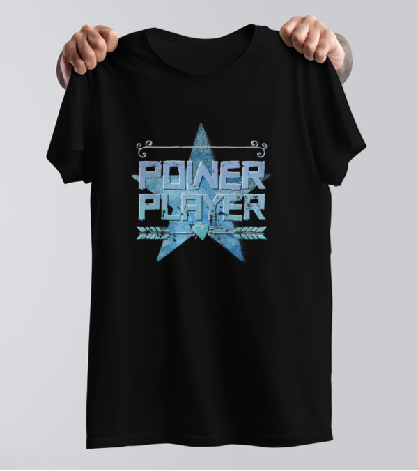 Power Player Star Heart Arrows Blue Text T-Shirt
