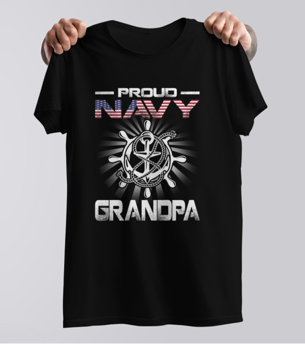 PROUD NAVY GRANDPA USA Flag Anchor Wheel T-Shirt
