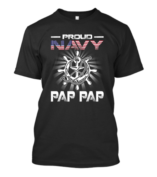 Proud Navy Pap Pap American Flag Anchor Steering Wheel T-Shirt