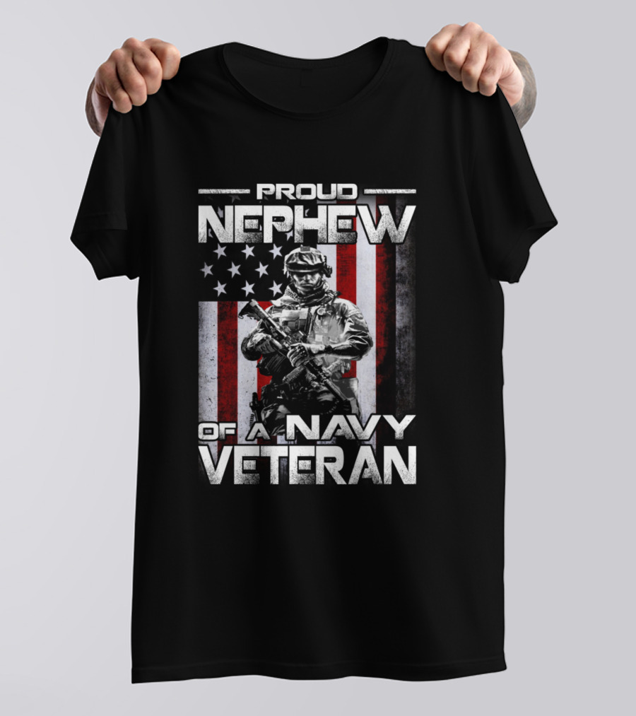 Proud Nephew Of A Navy Veteran American Flag Soldier T-Shirt