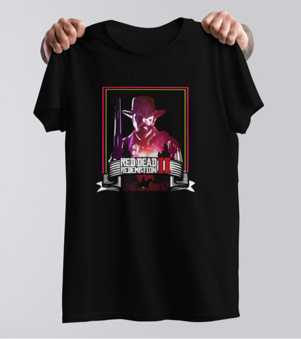 Red Dead Redemption II Cowboy Silhouette With Rifle And Horseback Scene T-Shirt