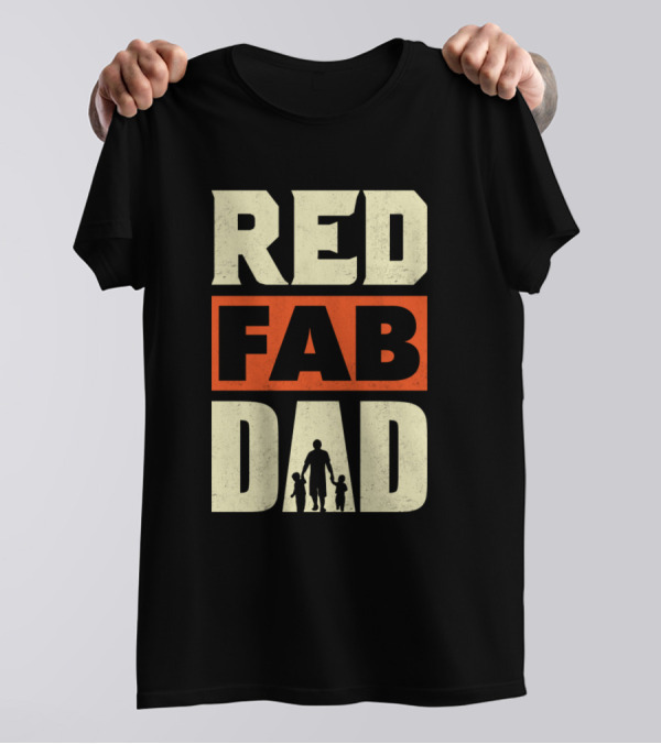 Red Fab Dad Silhouette With Children T-Shirt