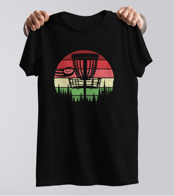 Retro Frisbee Vintage Disc Golf Ultimate Frisbee Forest Sunset T-Shirt