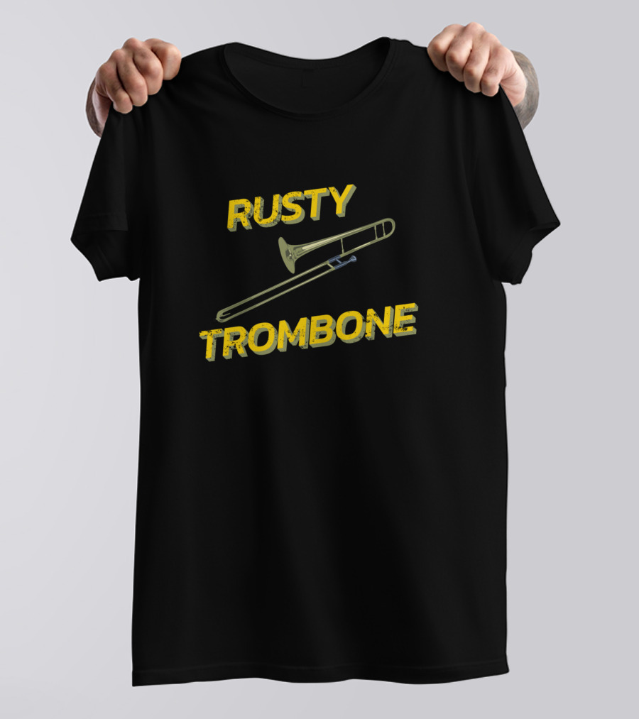 RUSTY TROMBONE Yellow Text With Trombone T-Shirt