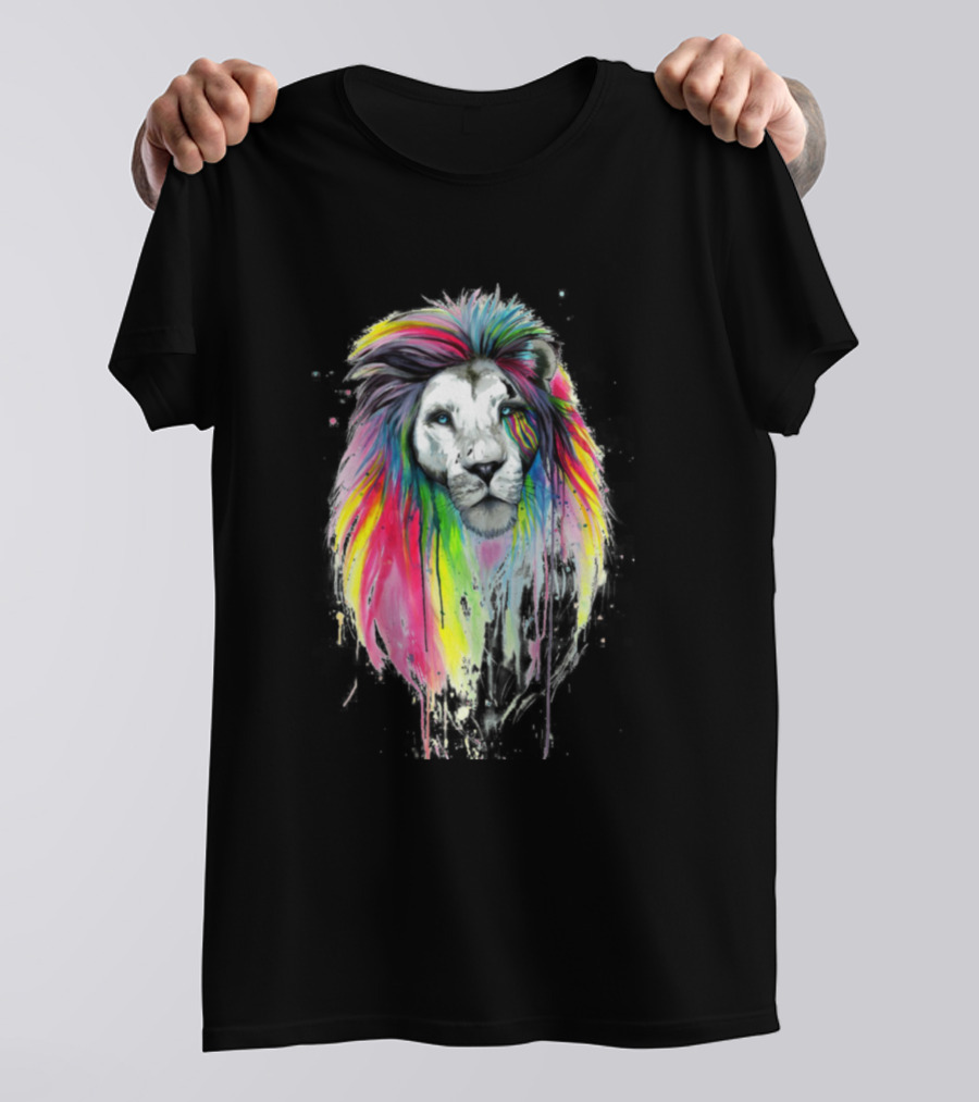 Sad Lion With Vibrant Dripping Rainbow Mane T-Shirt