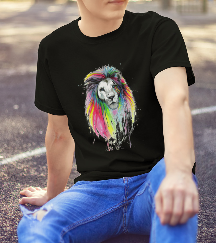 Sad Lion With Vibrant Dripping Rainbow Mane T-Shirt