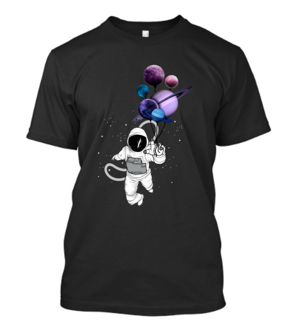 Astronaut Floating With Planet Balloons In Outer Space Fiction T-Shirt