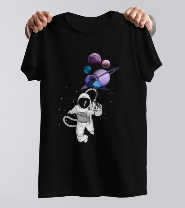 Astronaut Floating With Planet Balloons In Outer Space Fiction T-Shirt