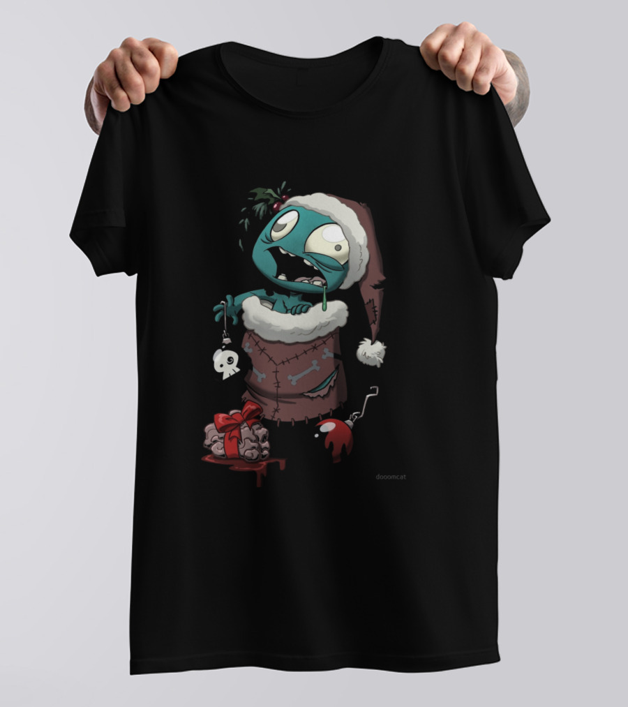 Stocking Stuffer Zombie Christmas Brain Present By Doomcat T-Shirt
