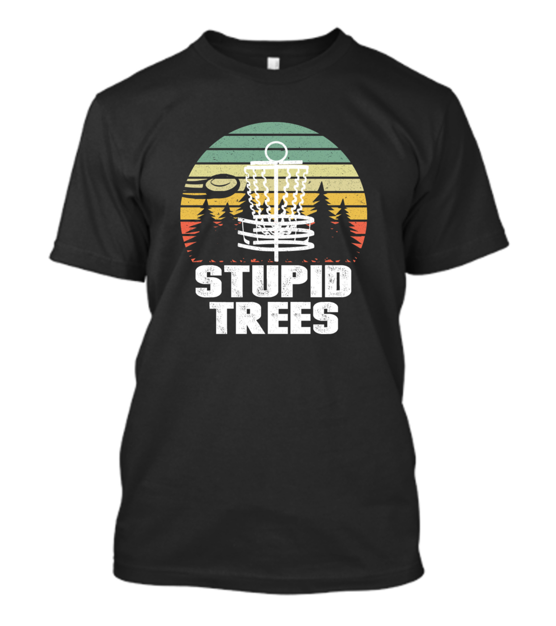 Stupid Trees Vintage Disc Golf Retro Ultimate Frisbee Sunset Scene T-Shirt