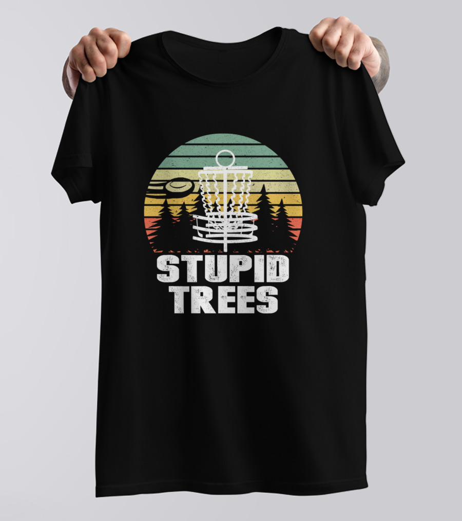 Stupid Trees Vintage Disc Golf Retro Ultimate Frisbee Sunset Scene T-Shirt