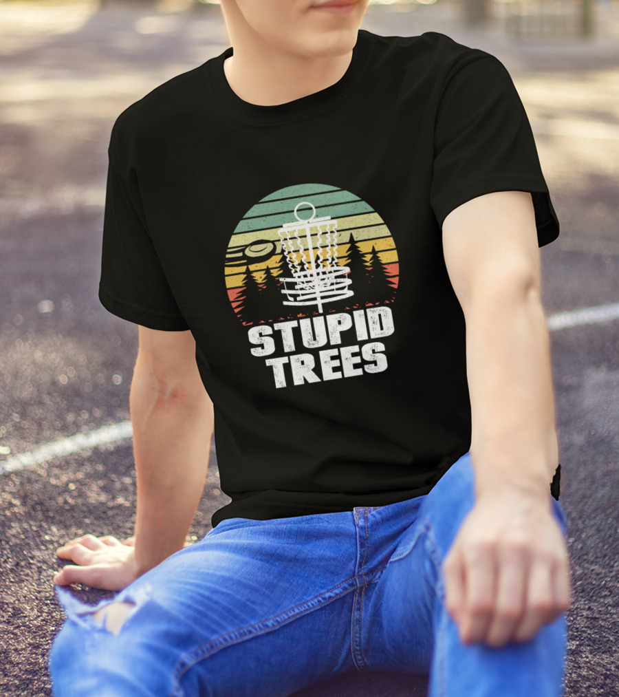 Stupid Trees Vintage Disc Golf Retro Ultimate Frisbee Sunset Scene T-Shirt