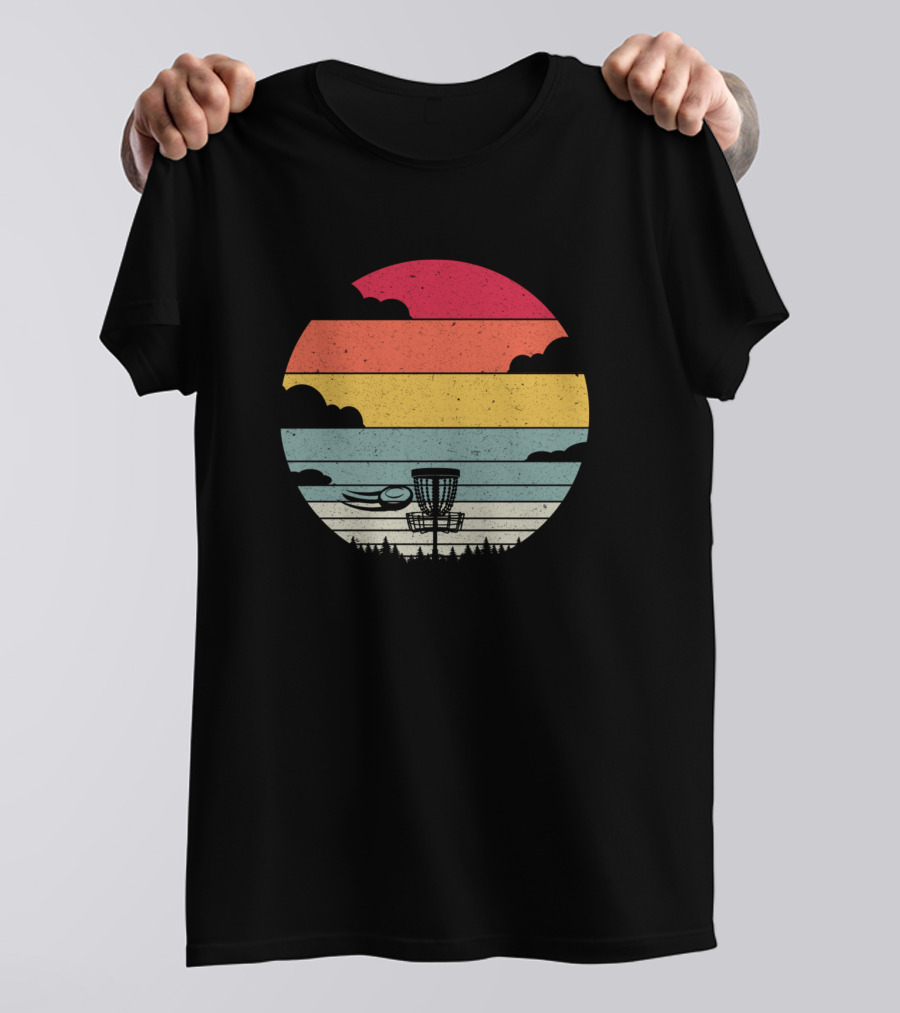 Sunset Frisbee Vintage Disc Golf Retro Striped T-Shirt