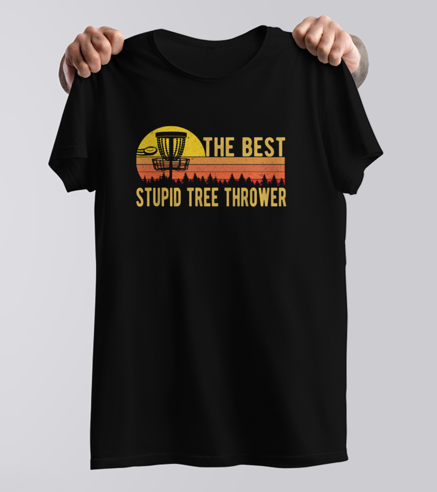 The Best Stupid Tree Thrower Vintage Disc Golf Fun Retro Sunset T-Shirt