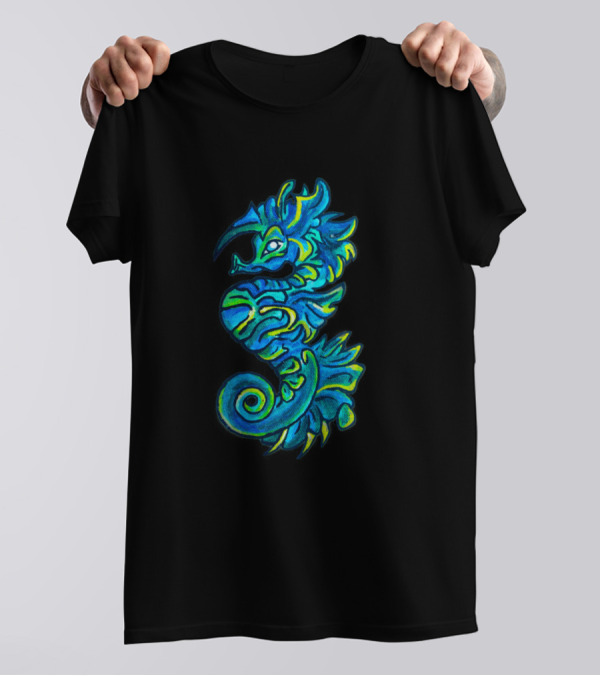 Tribal Seahorse Vibrant Blue And Green T-Shirt