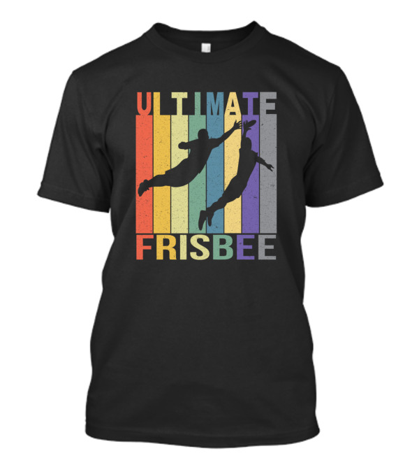 Ultimate Frisbee Player Silhouette Vintage Rainbow Stripes T-Shirt