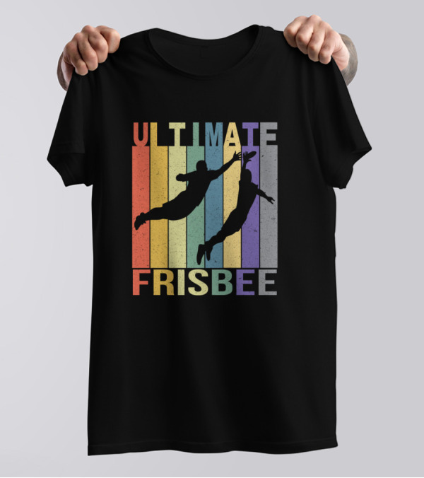 Ultimate Frisbee Player Silhouette Vintage Rainbow Stripes T-Shirt