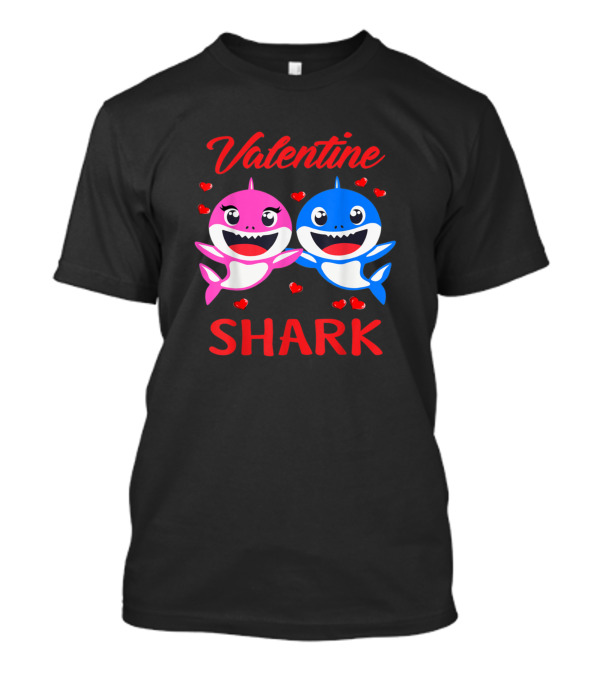 Valentine Shark Cute Couple With Hearts Valentine's Day T-Shirt