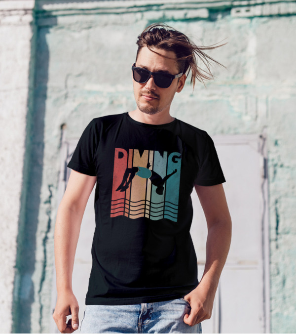 Vintage Diving Athlete Silhouette Retro Stripes T-Shirt