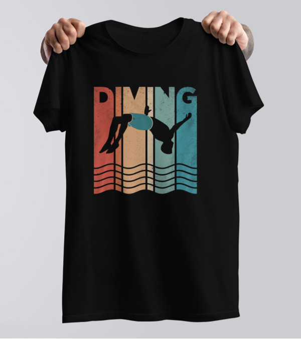 Vintage Diving Athlete Silhouette Retro Stripes T-Shirt