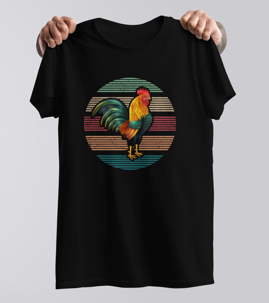 Chicken Mom Vintage Retro Poultry Rooster Rainbow Stripes T-Shirt