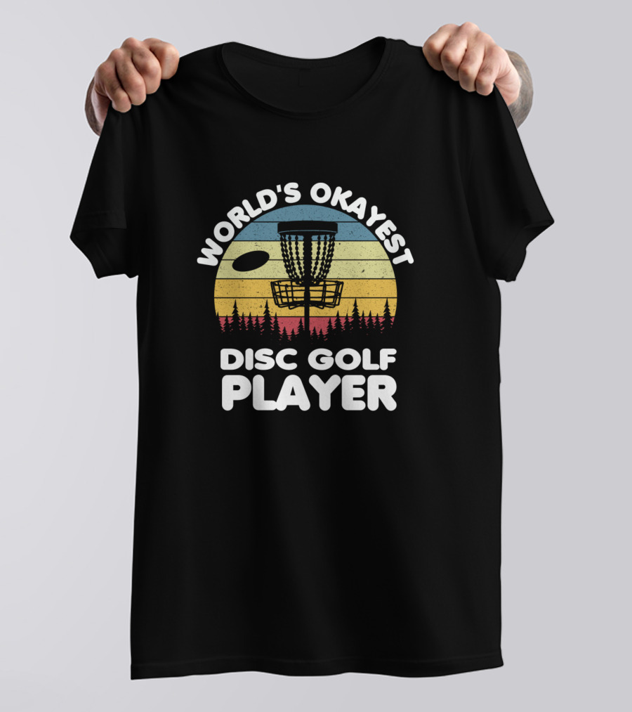 World's Okayest Disc Golf Player Vintage Sunset Forest T-Shirt