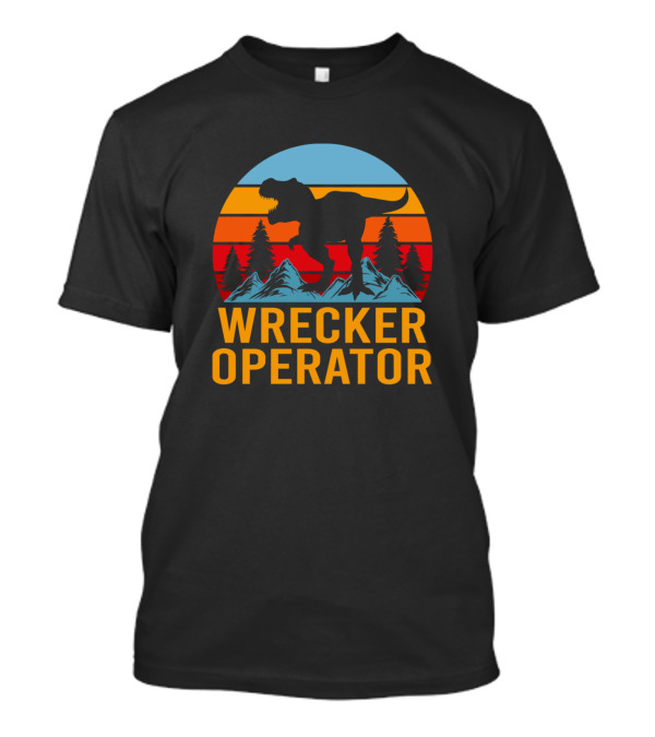 Wrecker Operator Dinosaur Silhouette Retro Sunset Scene T-Shirt