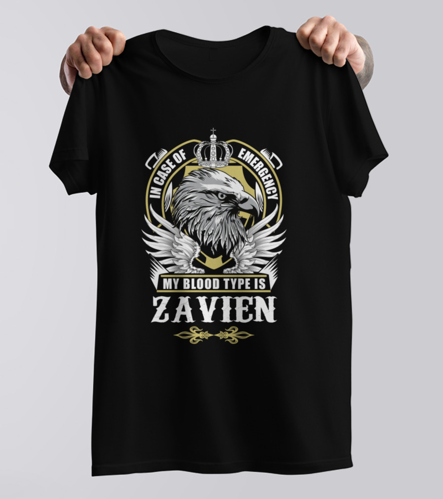 In Case Of Emergency My Blood Type Is Zavien Eagle Emblem With Crown T-Shirt