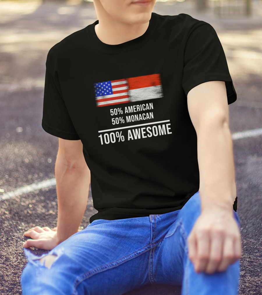 50 American 50 Monacan 100 Awesome With USA And Monaco Flags T-Shirt