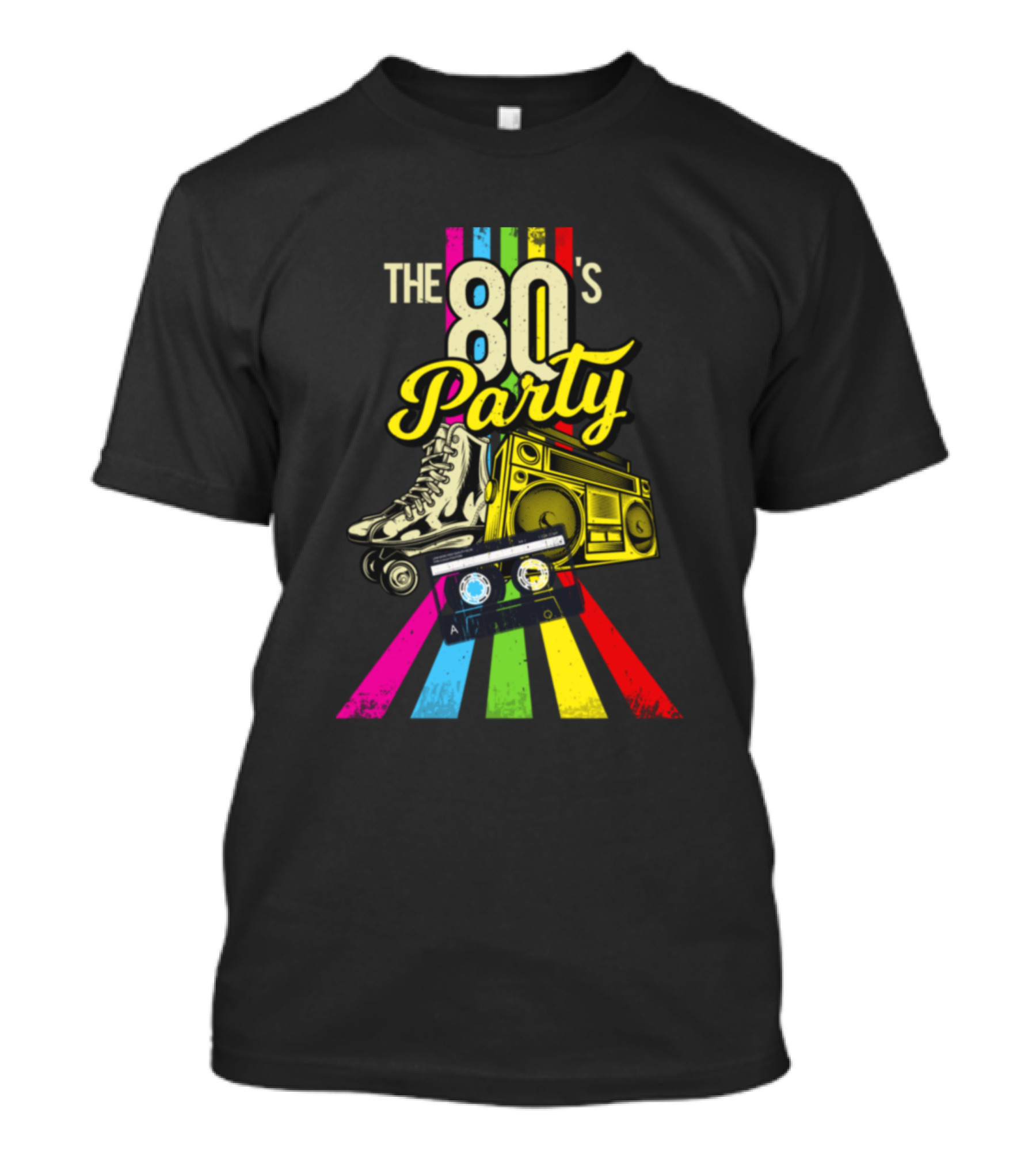 The 80's Party Roller Skates Boombox Cassette Tapes Retro T-Shirt