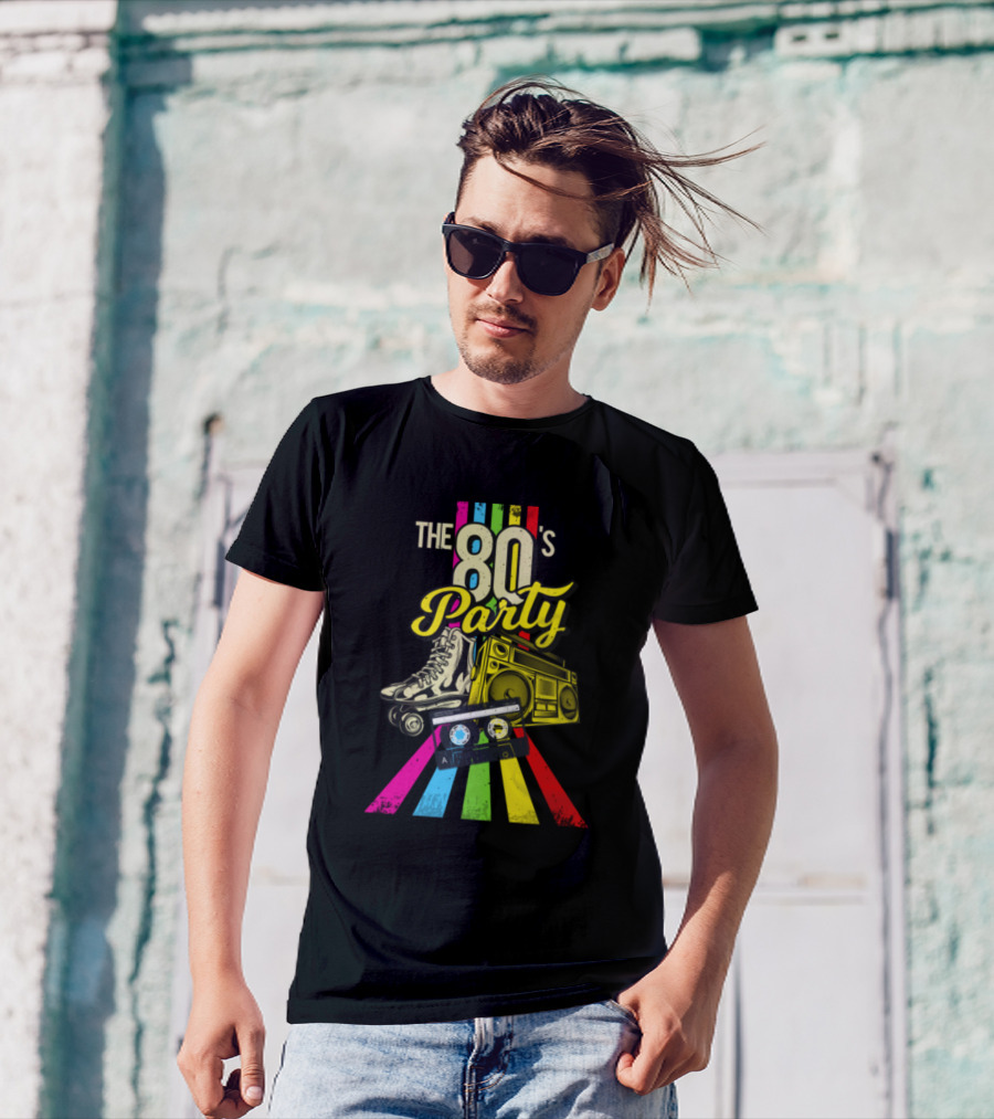 The 80's Party Roller Skates Boombox Cassette Tapes Retro T-Shirt