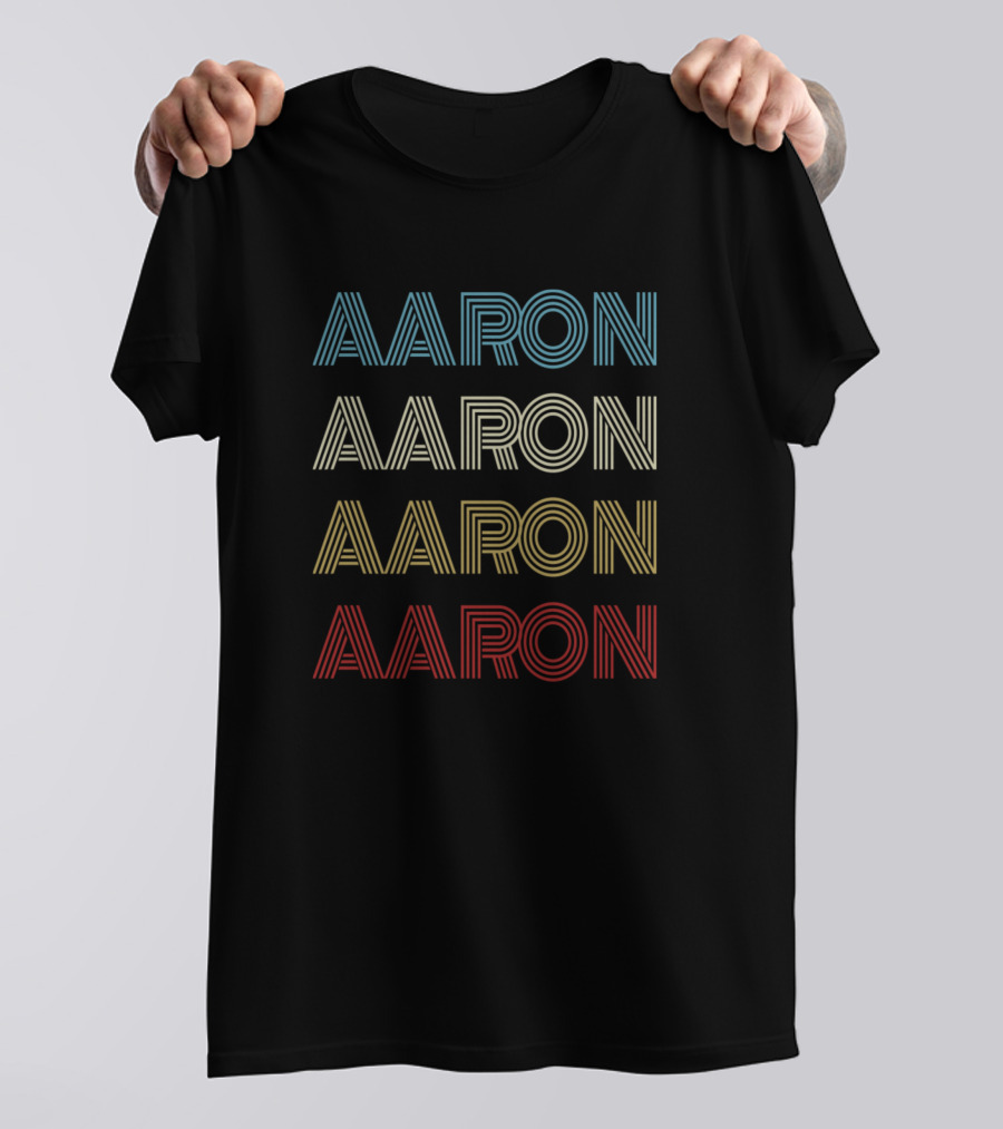 Aaron First Given Name Vintage Multi-Color Stripes T-Shirt