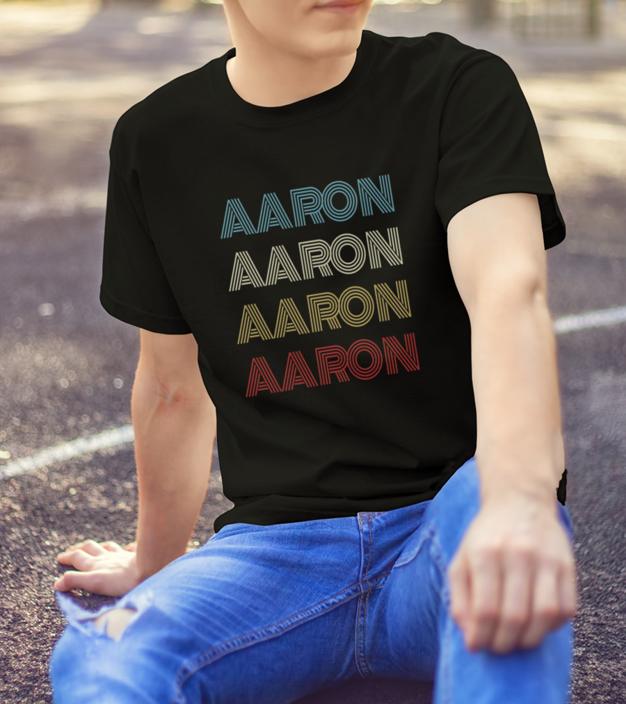Aaron First Given Name Vintage Multi-Color Stripes T-Shirt