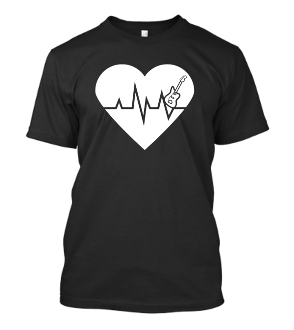 Acoustic Guitar Heartbeat Love Symbol With EKG And Guitar Motif T-Shirt