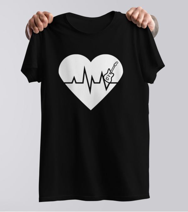 Acoustic Guitar Heartbeat Love Symbol With EKG And Guitar Motif T-Shirt